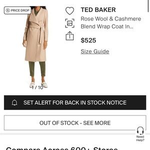 Ted Baker Rose Wool and Cashmere Blend Wrap Coat- No Belt.